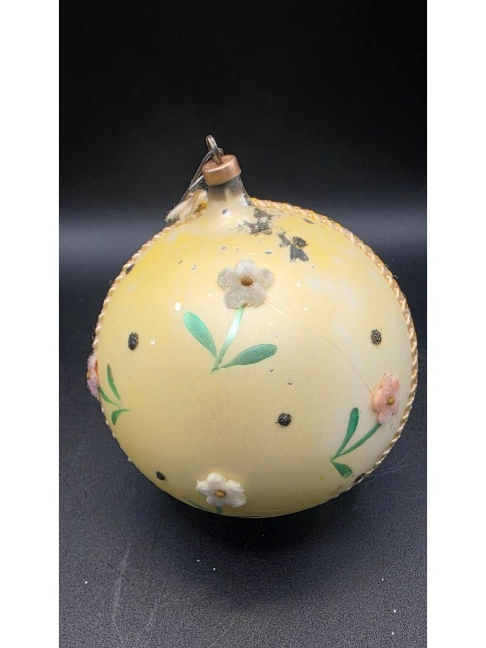 Vintage Hand Painted Glass Christmas Ornament Flowers Austria Holiday Decor